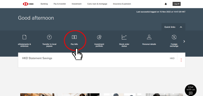 1ネットバンキングにログインした後にMy bankingからPay billsを選択